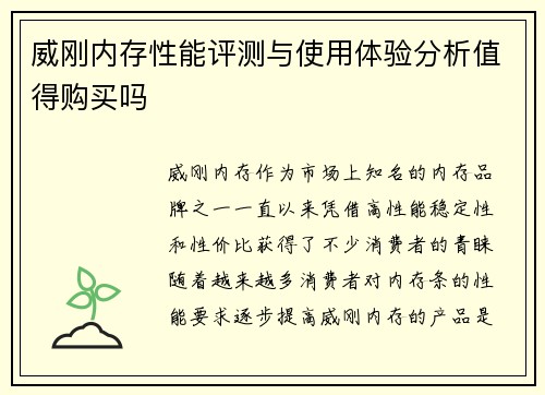 威刚内存性能评测与使用体验分析值得购买吗
